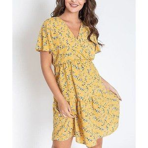 EGS California Yellow with Blue Cornflower Dress Women's Swing Short Sleeve USA